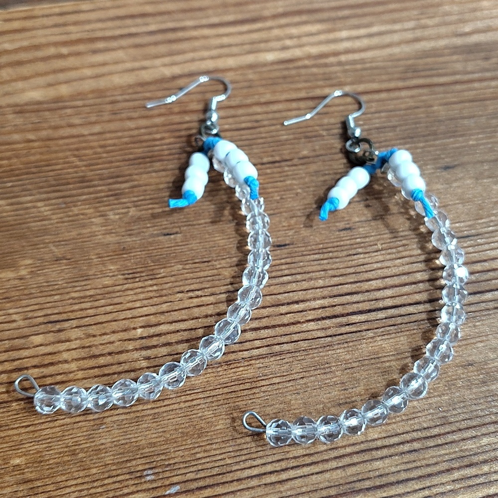*5 For $20***Ladies Long Clear Beaded Dangle Earrings,  Handmade - Picture 4 of 8